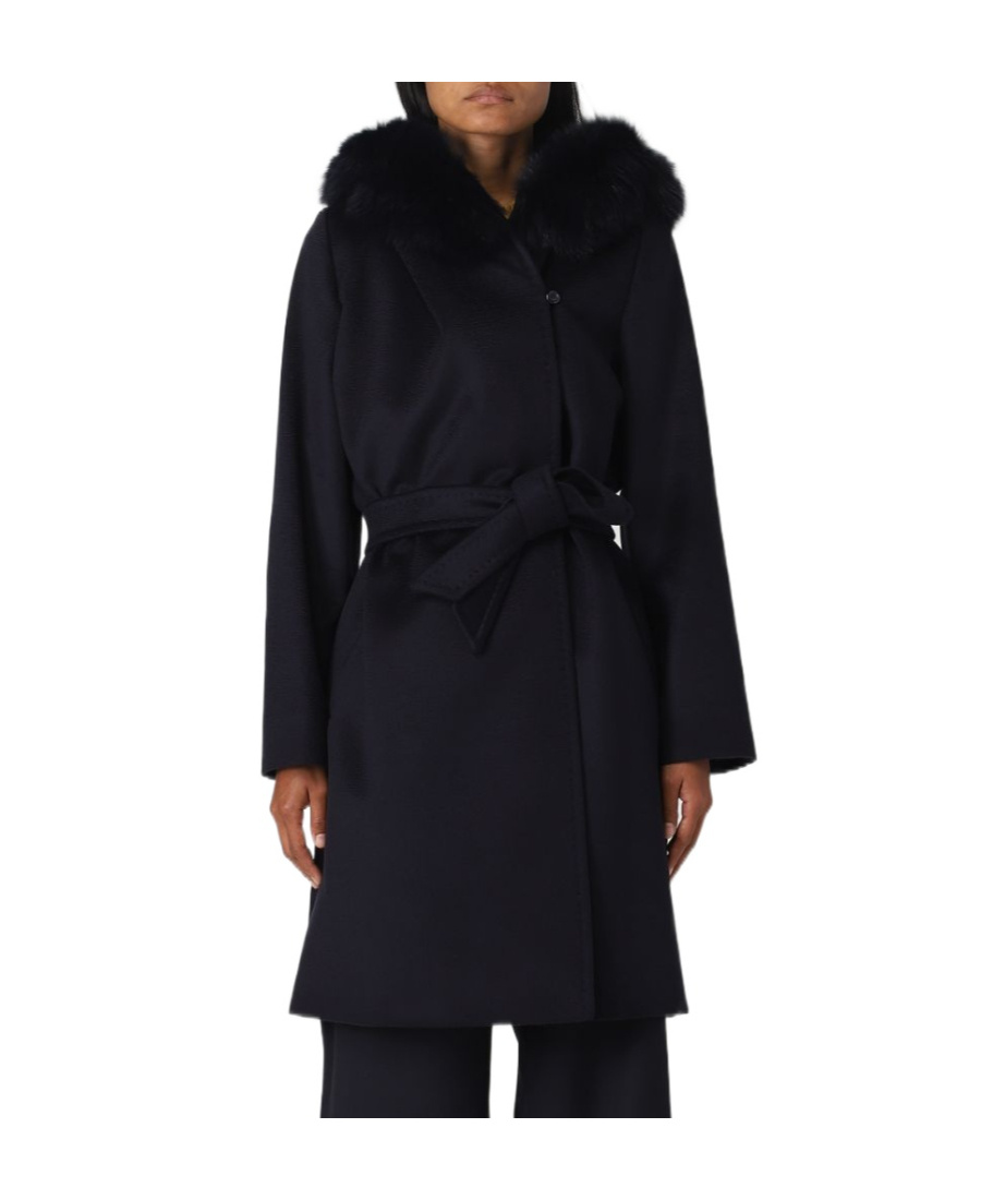 Max Mara Hooded Overcoat In Black