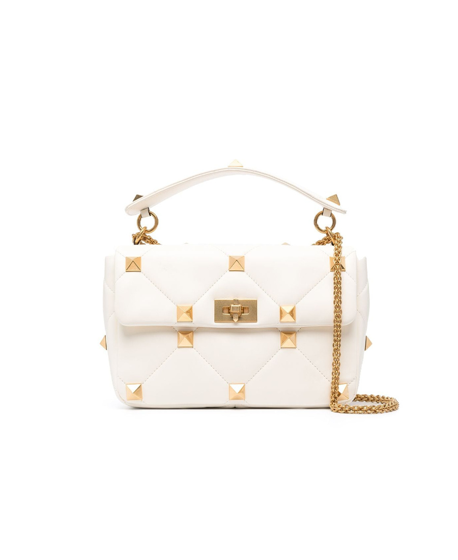 Valentino Large Roman Stud Chain Shoulder Bag In White
