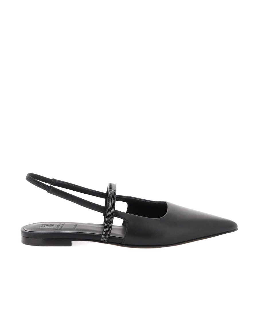 Brunello Cucinelli Slingback Ballet Flats With Precious Strap In Black