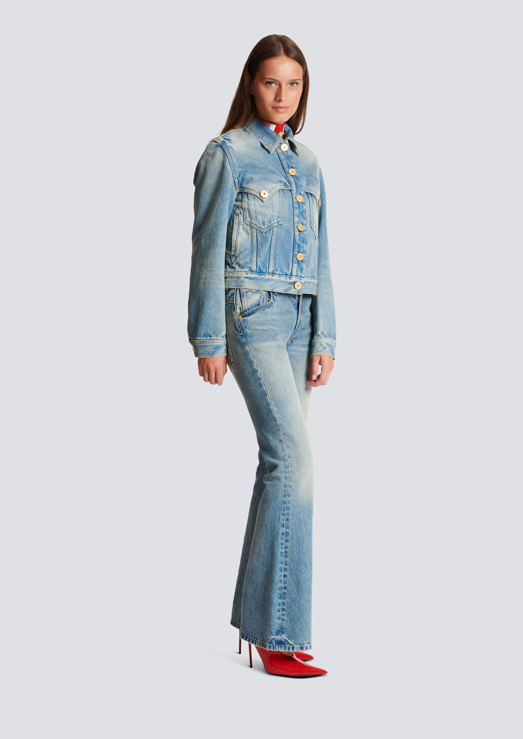 Shop Balmain Vintage Denim Jacket In Blue