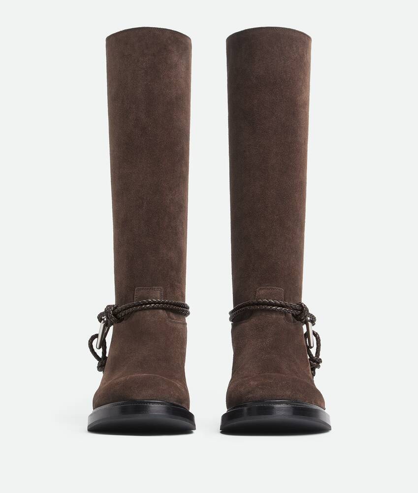 Bottega Veneta James Intrecciato Leather-trimmed Suede Knee Boots In Brown