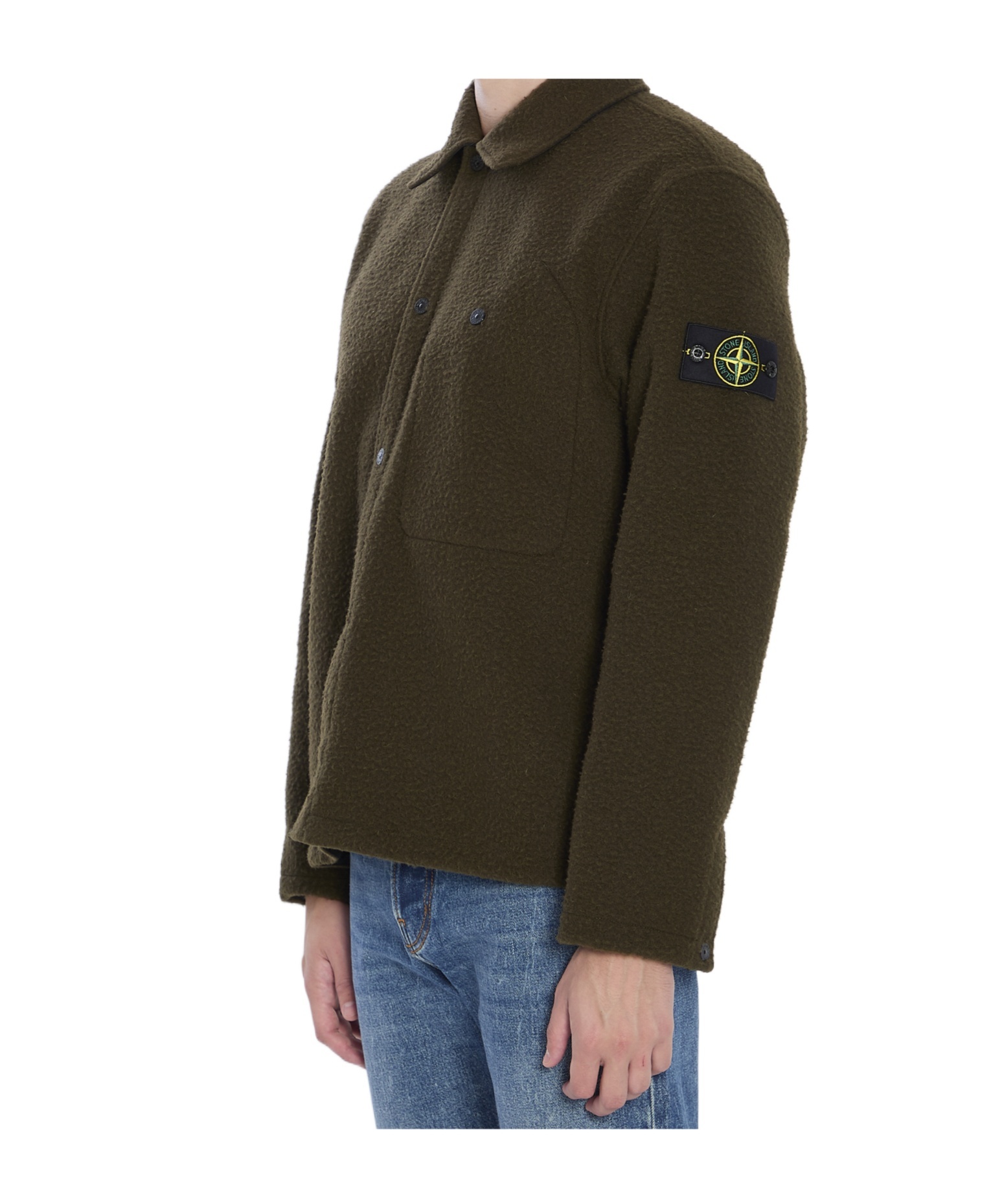 Stone Island Wool Blend Overshirt Buttoned Cuffs In Green