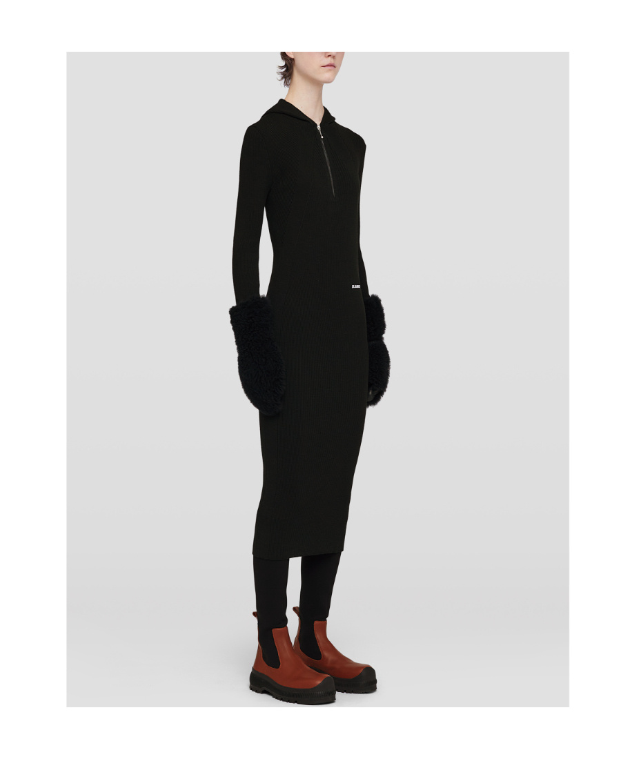 Jil Sander Hooded Rib Dress In Black