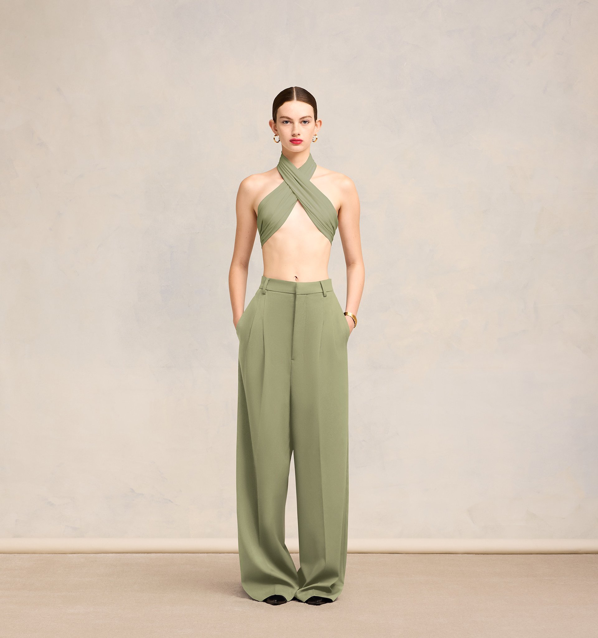 Ami Alexandre Mattiussi Ami Paris Halterneck Cropped Top In Green