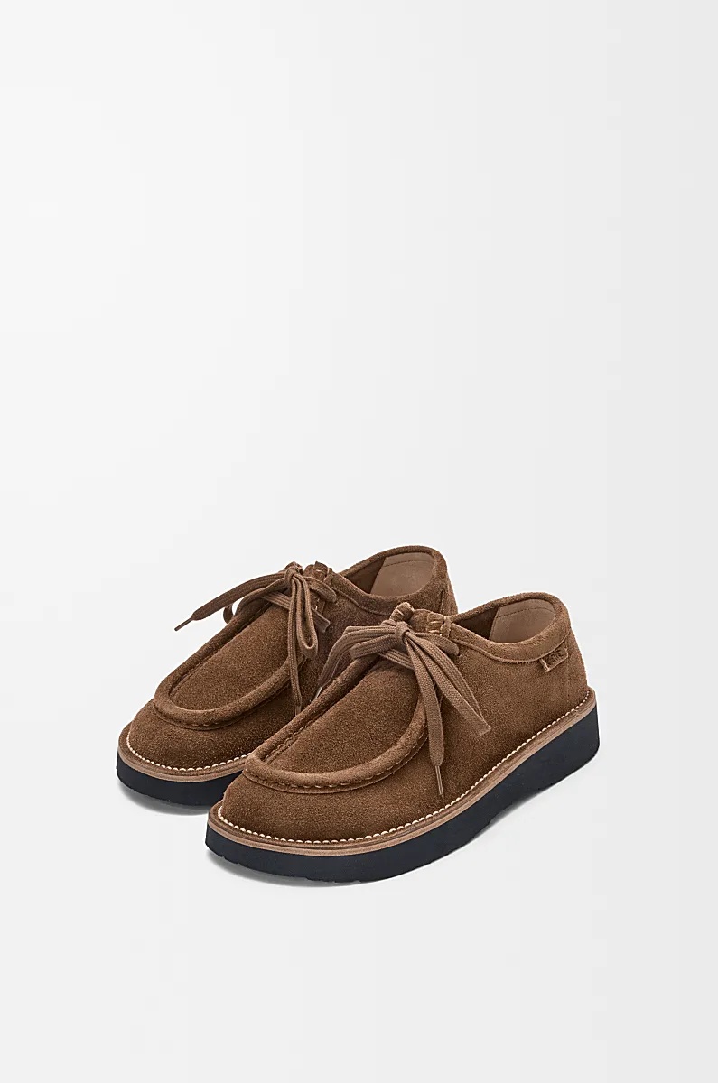 Loewe Faro Suede Lace-up Derby Shoes In Burgundy