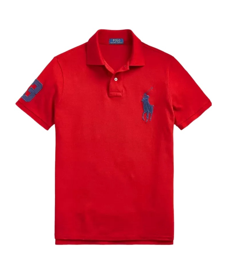 Polo Ralph Lauren Custom Slim Fit Big Pony Mesh Polo Shirt In Red