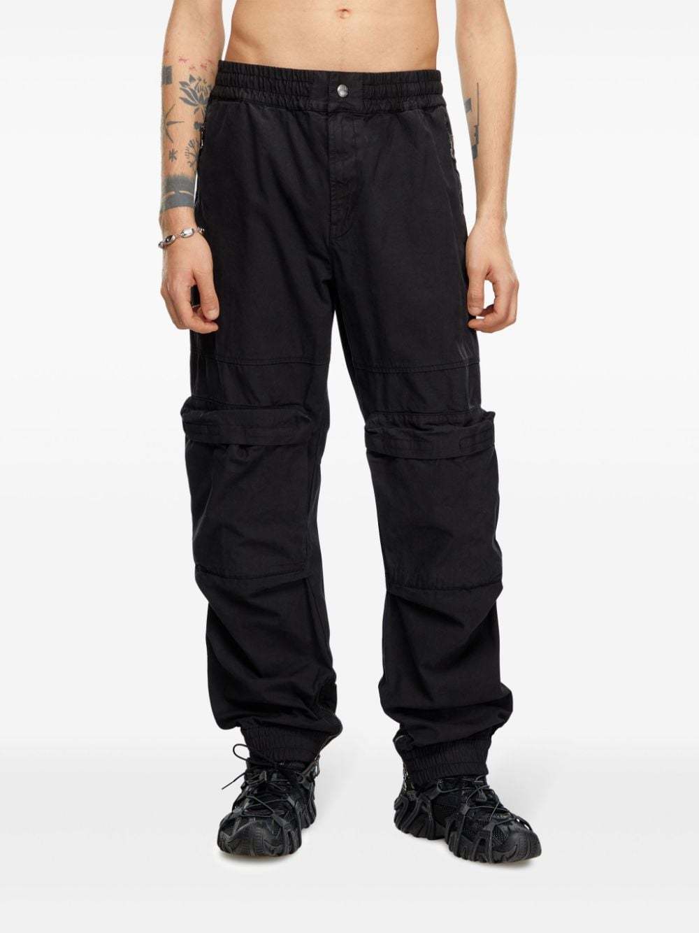 Diesel Multicolor Relaxed Fit Trousers With Drawstring Waist In Black