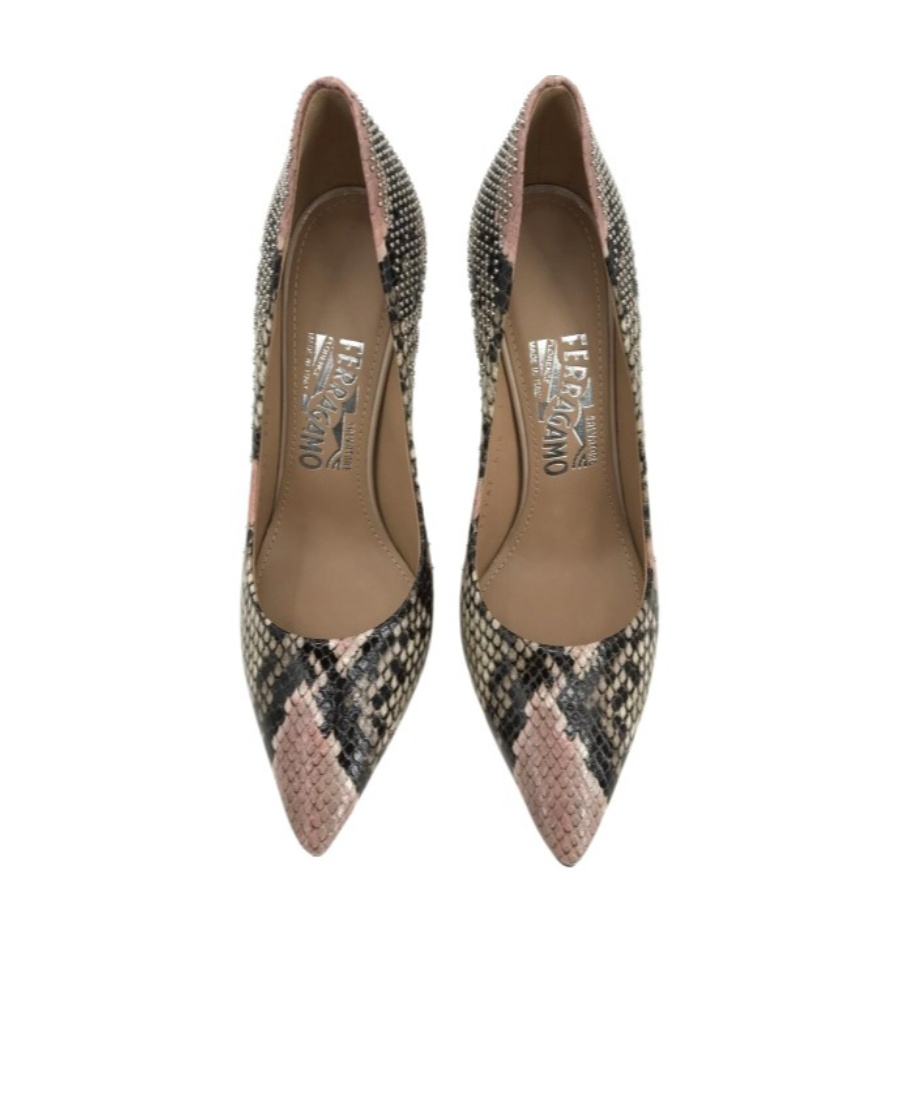 Ferragamo Logo Details High Heels In Brown