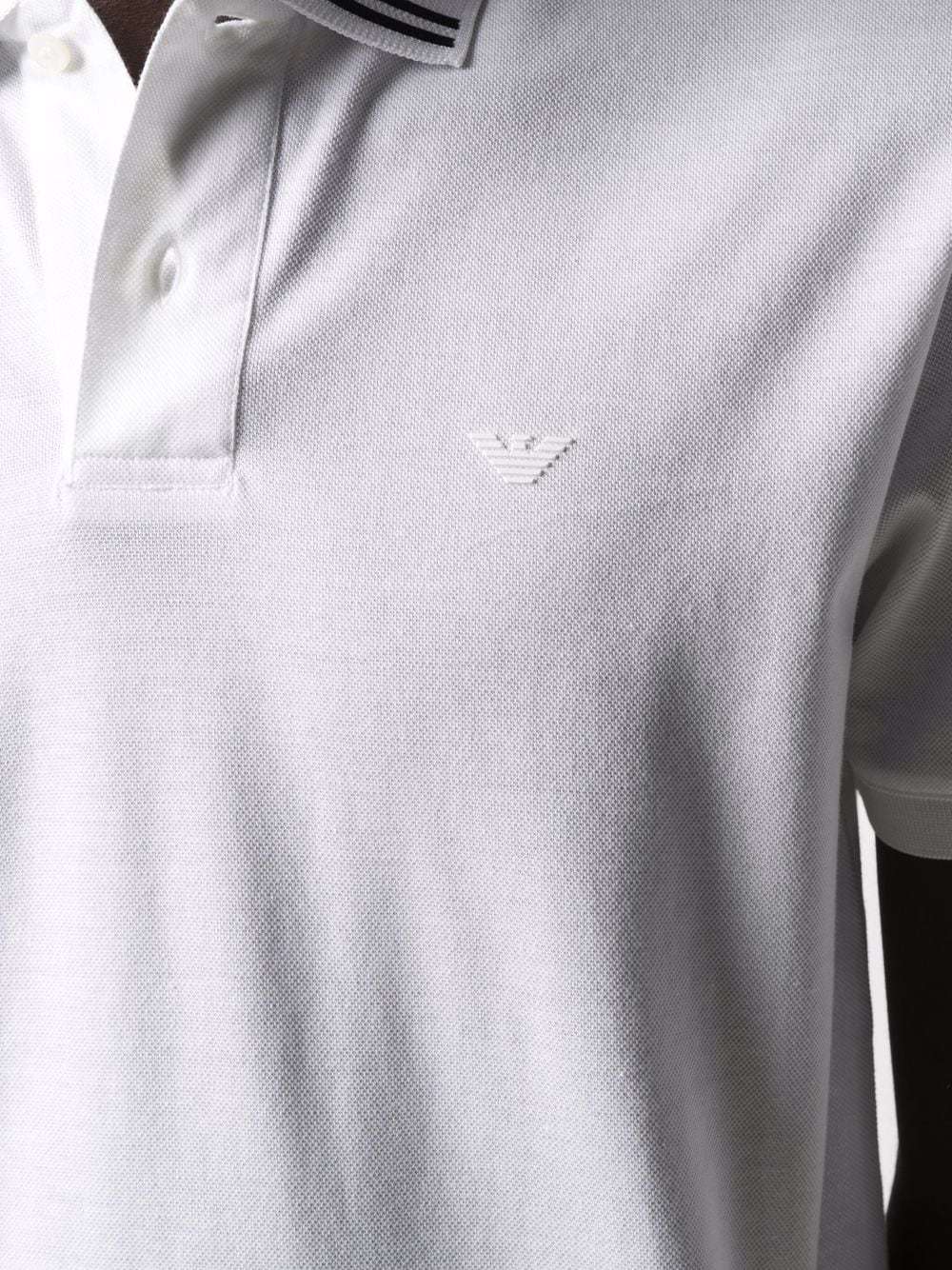 Emporio Armani Striped Detail Polo Shirt In White