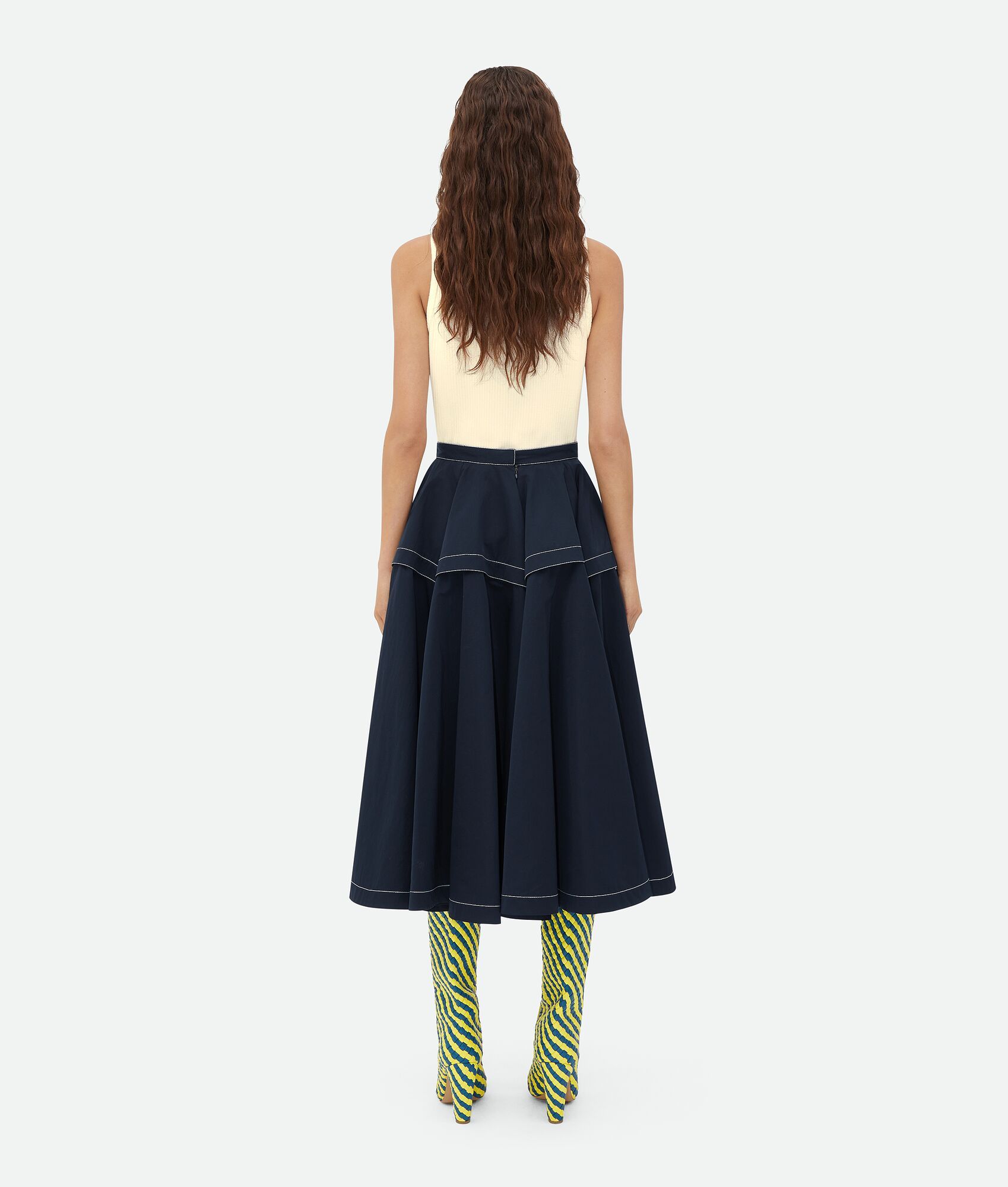 Bottega Veneta Panelled Flared Midi Skirt In Blue