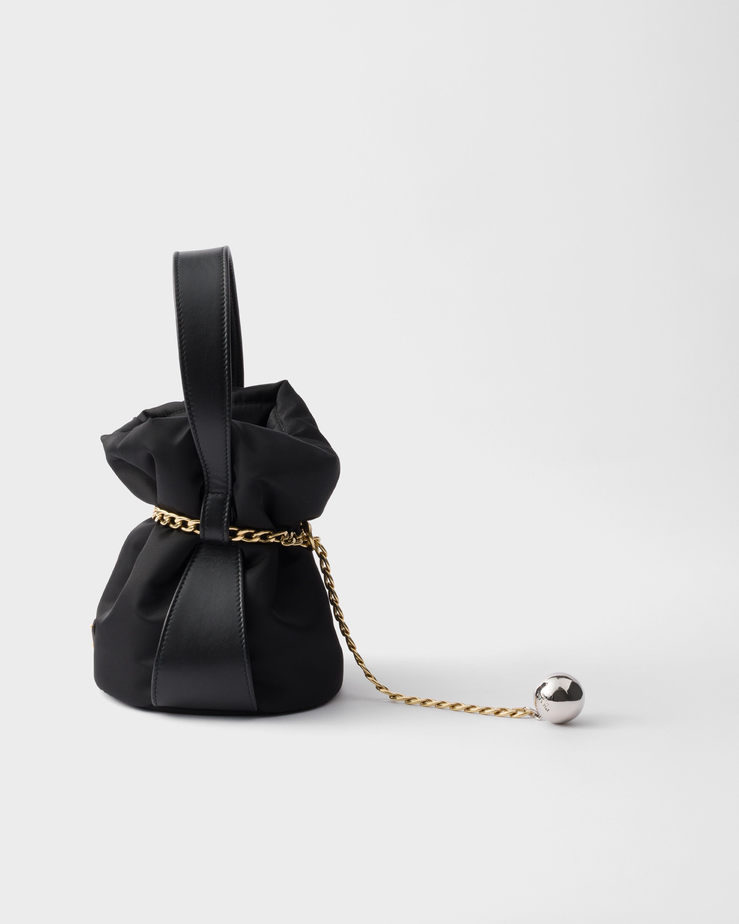 Prada Petit Sac Noir Re-nylon And Nappa Leather Mini Bucket Bag In Black