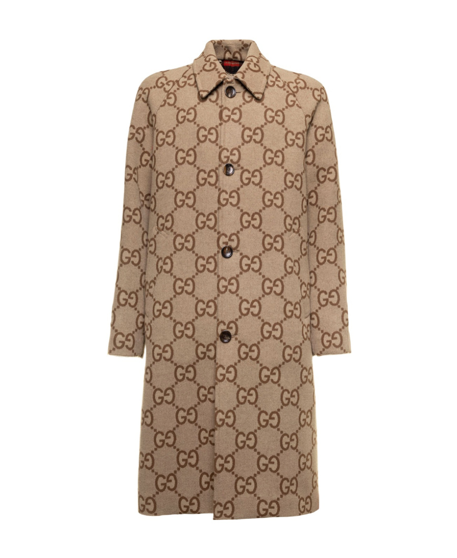 Gucci Gg-pattern Single-breasted Coat In Nude