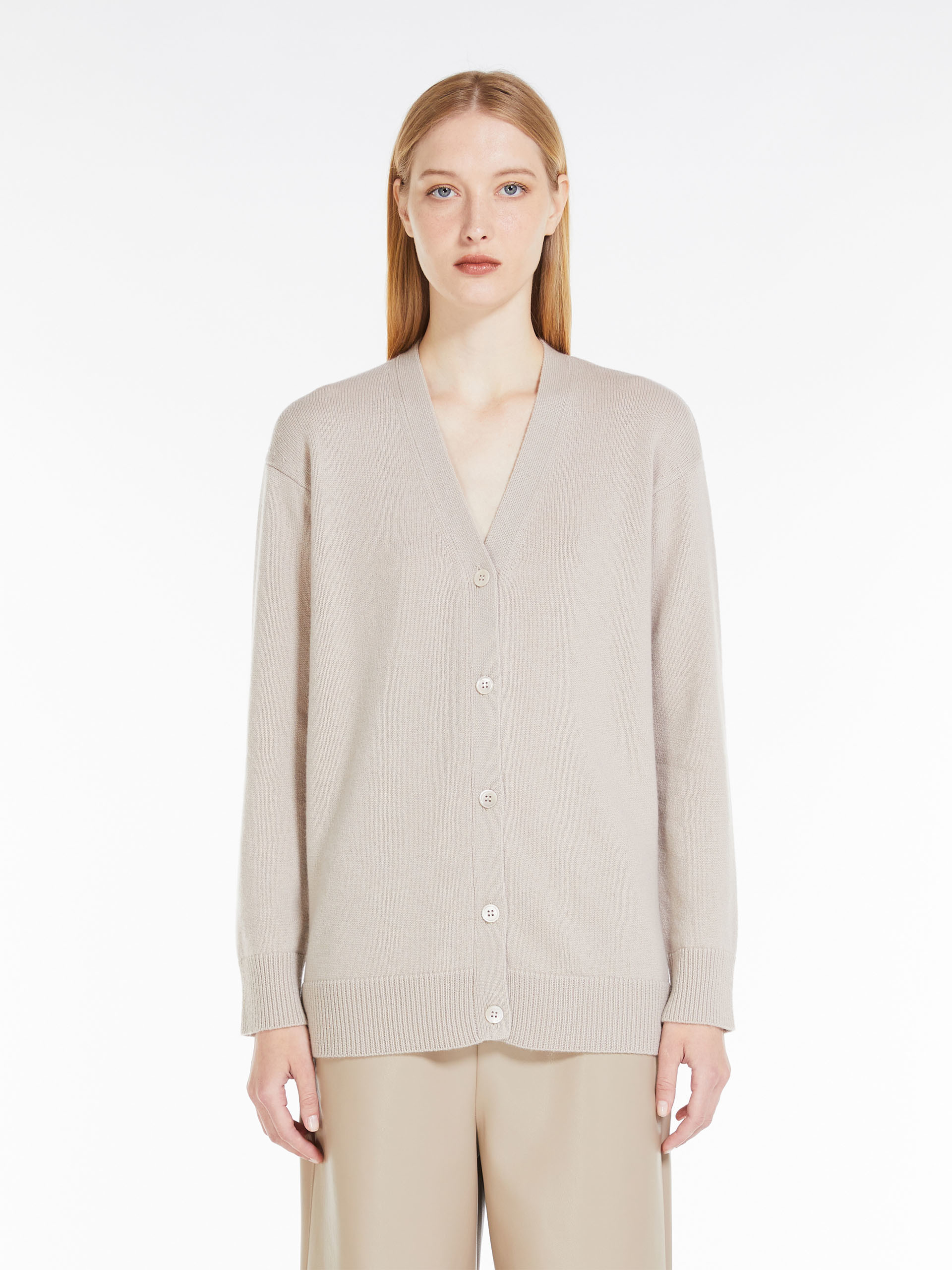Max Mara Wool Cashmere Button Sweater In Nude