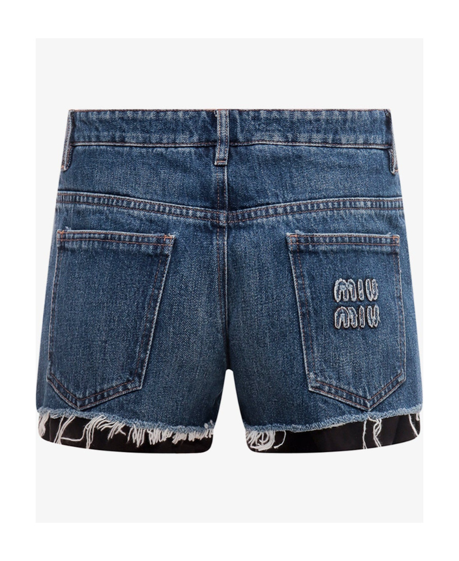 Miu Miu Logo Denim Shorts In Blue