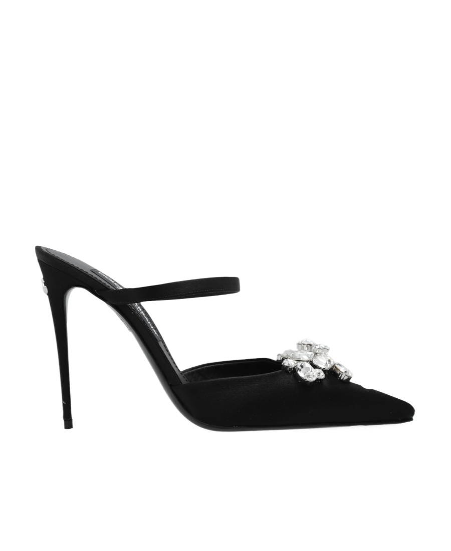 Dolce & Gabbana Dolce  Gabbana Embellished Pointed Toe Satin Mules In Black