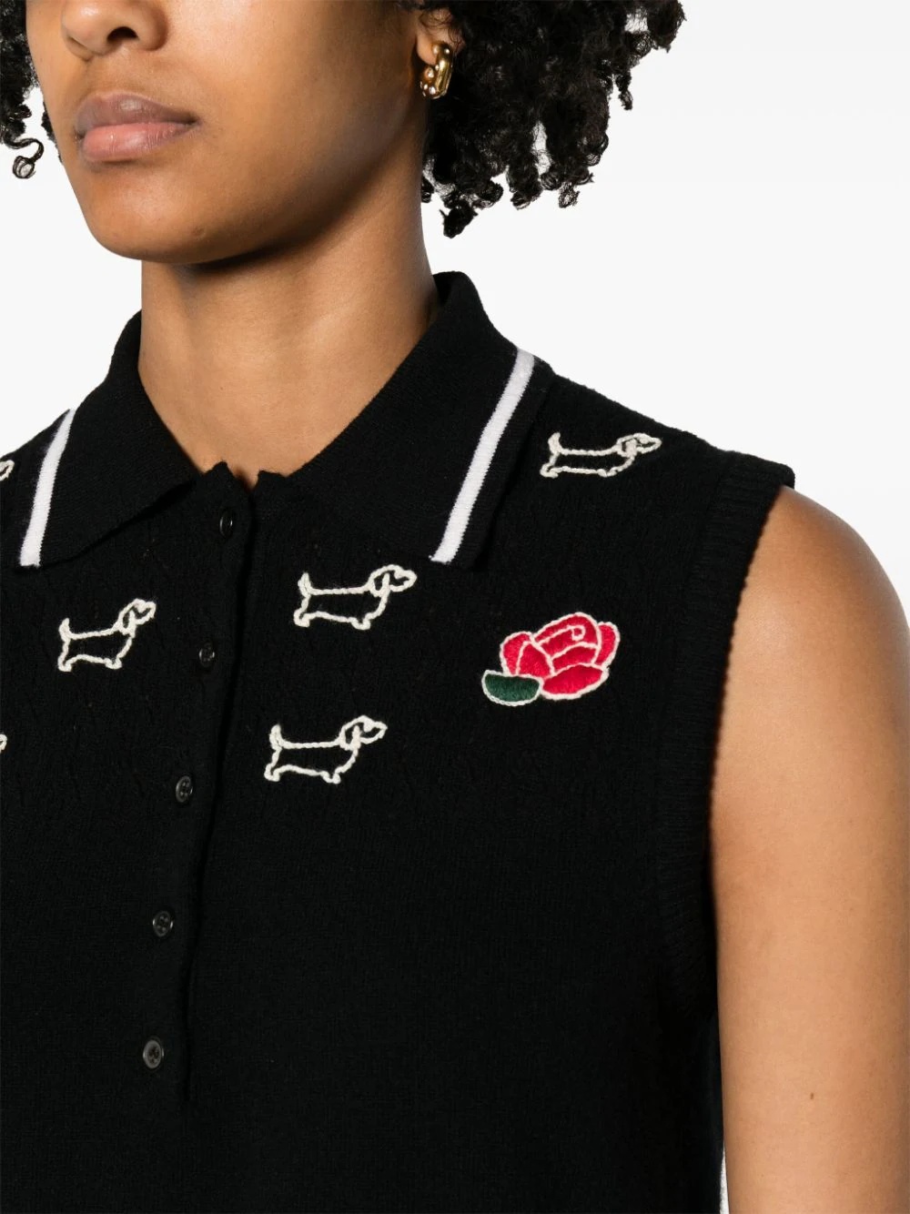 Shop Thom Browne Hector-embroidered Virgin Wool Top In Black