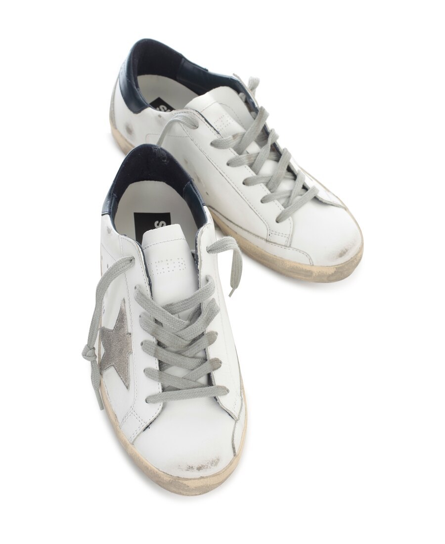 Shop Golden Goose Mens Super-star Sneakers With Suede Star And Blue Heel Tab In White