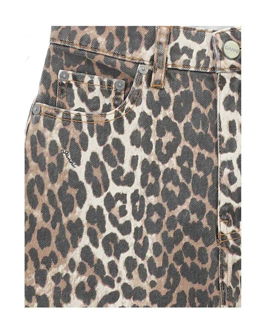 Ganni Leopard Print Barrel Jeans In Black