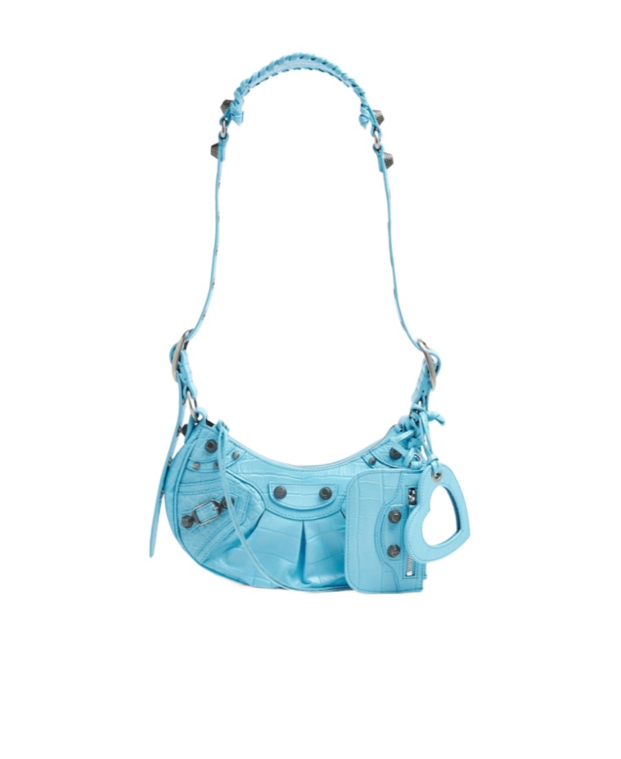 Balenciaga Le Cagole Xs Crocodile Embossed Leather Shoulder Bag In Blue