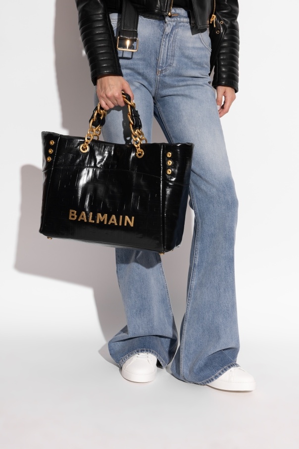 Balmain 1945 Soft Pb-monogrammed Crinkled Leather Tote Bag