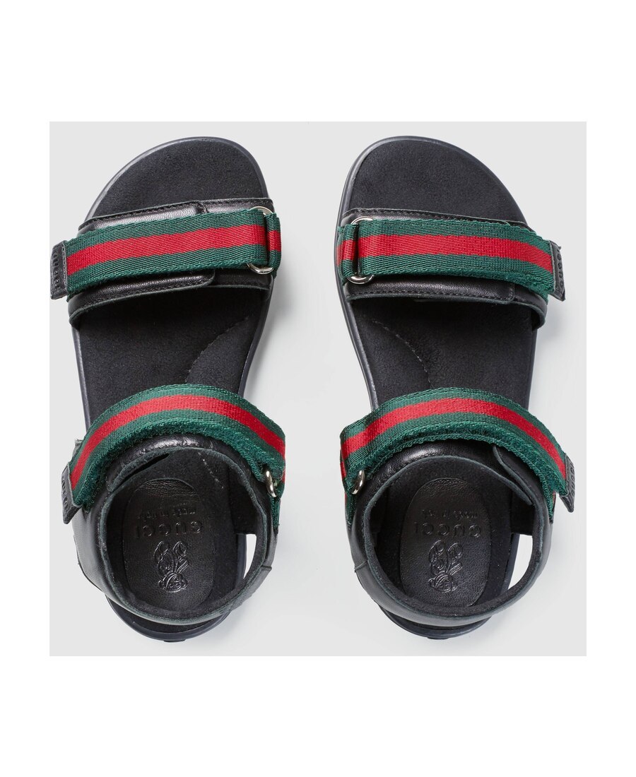 Gucci Unisex Leather Sandals With Web Eu 31 Uk 12.5 Black In Black