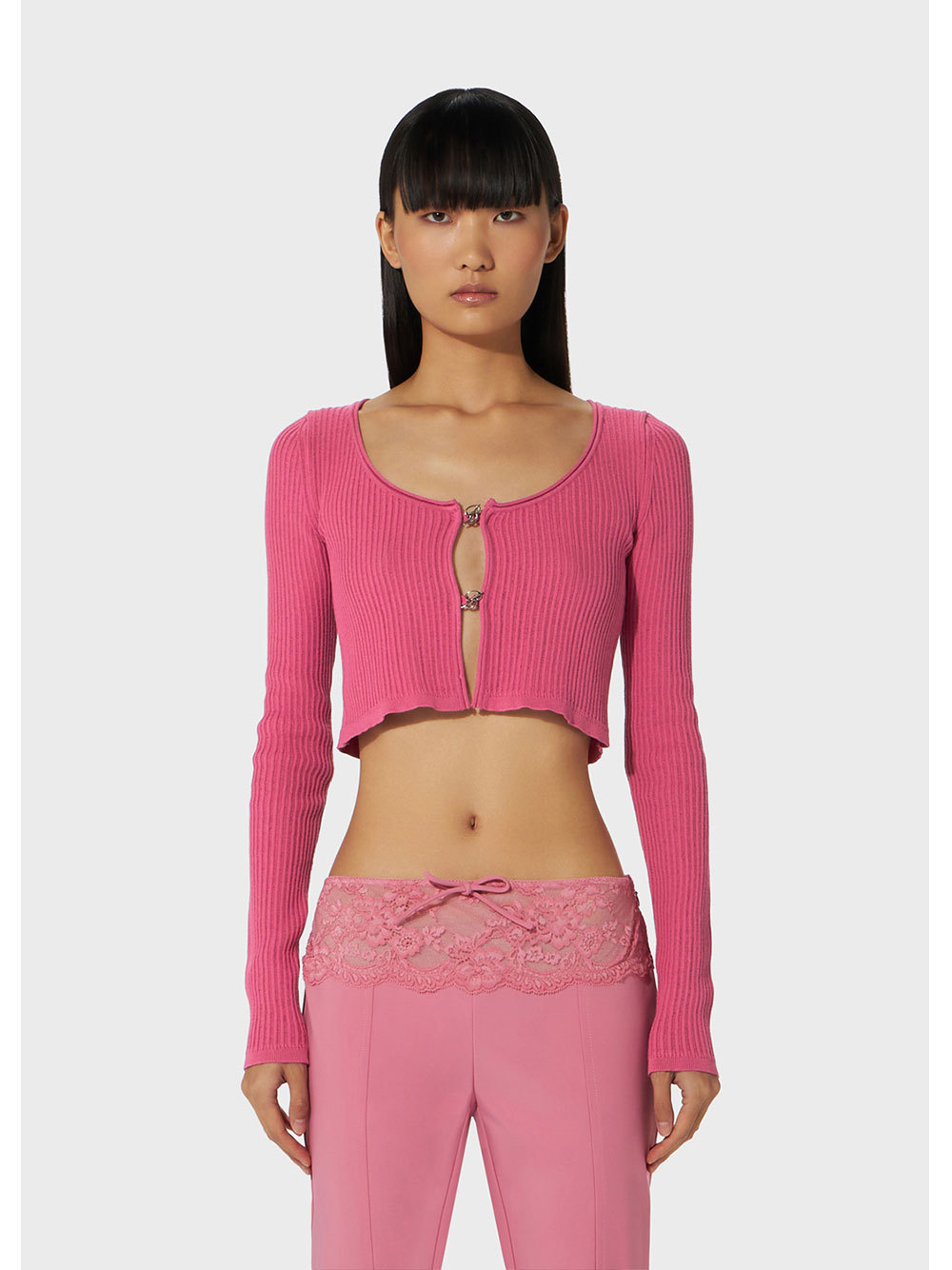 Blumarine Logo-plaque Cropped Cardigan In Pink