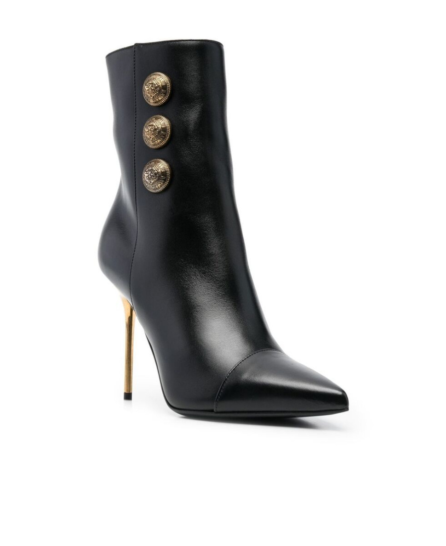 Balmain Women's Pointed Toe Logo Accent High Heel Ankle Booties In Black