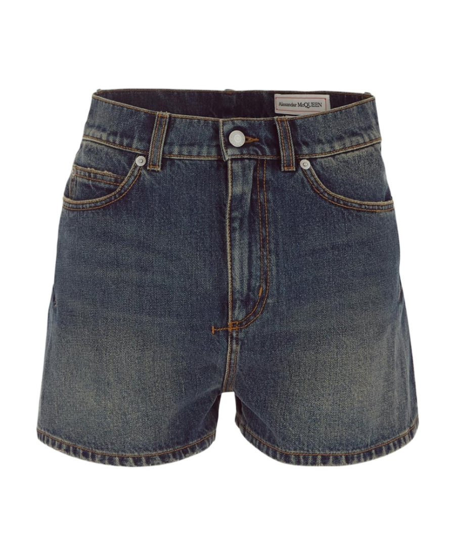 Alexander Mcqueen Flared Denim Shorts In Blue
