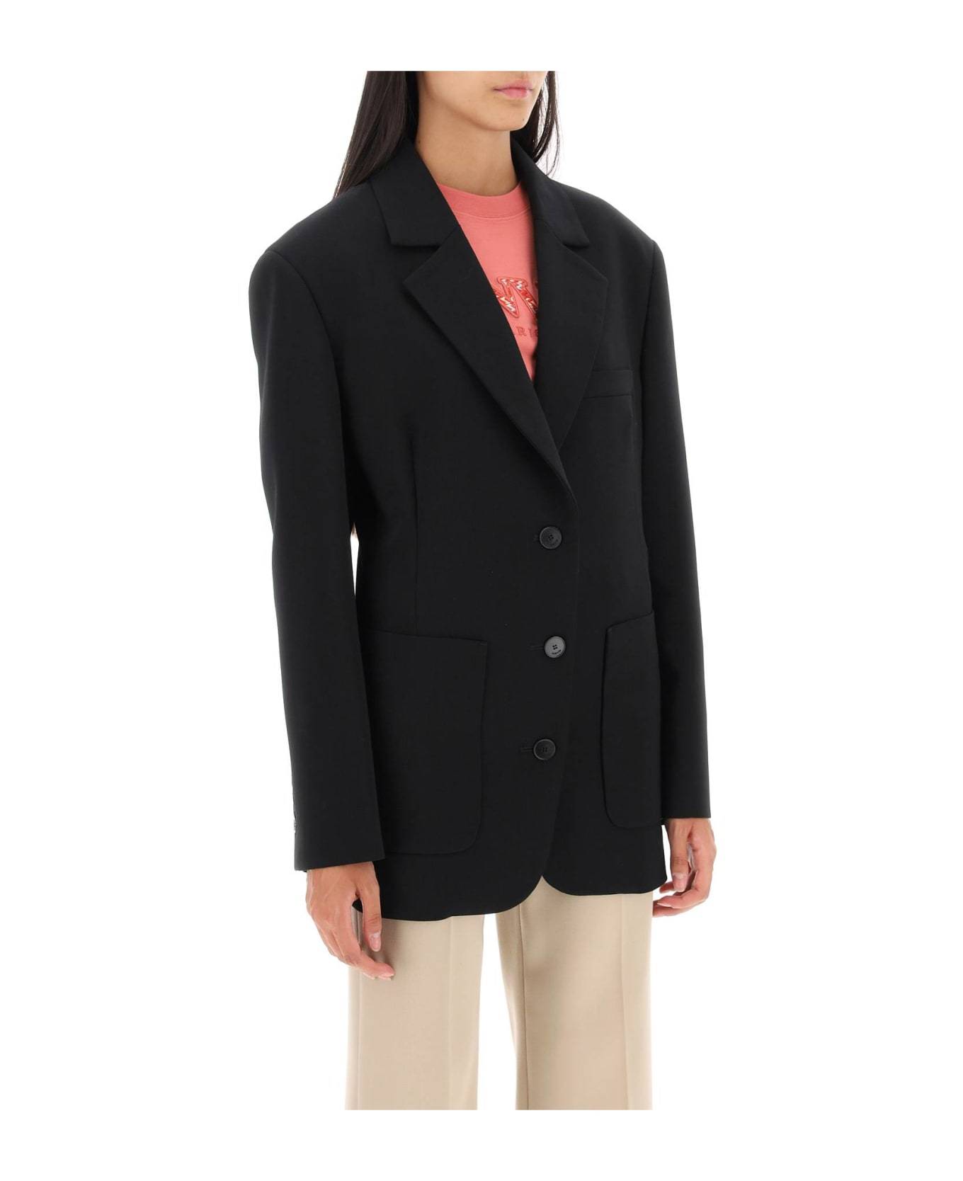Lanvin Stretch Wool Waisted Blazer In Black