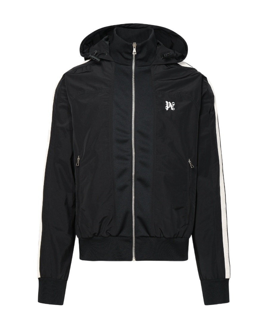 Palm Angels Nylon Blend Windbreaker With Ribbed Cuffs And Stand Collar In Black