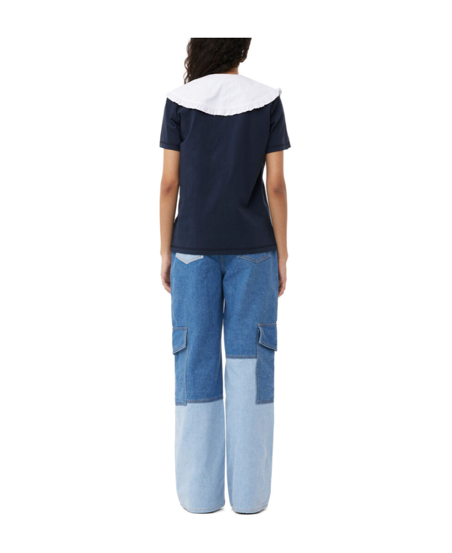 Ganni Womens Mid Blue Vintage Cutline Straight-leg High-rise Organic-denim Trousers In Blue
