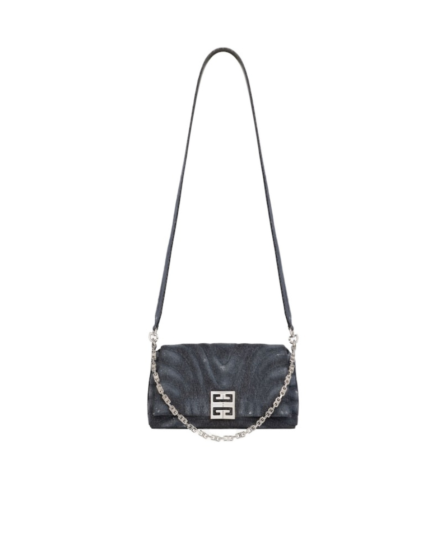 Givenchy Logo Plaque Denim Quilted Small Shoulder Bag In Black