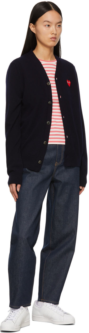 Shop Comme Des Garçons Play Logo Striped Long-sleeved T-shirt In Pink