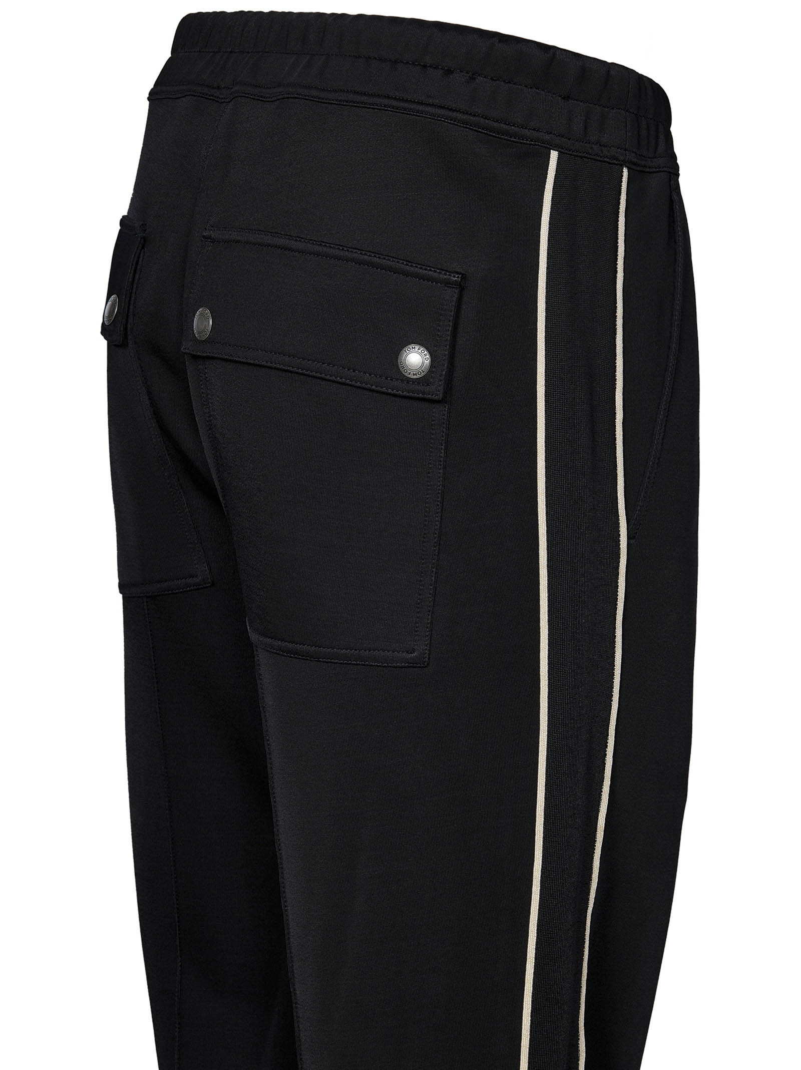 Tom Ford Stripe-detail Cotton Track Pants In Black
