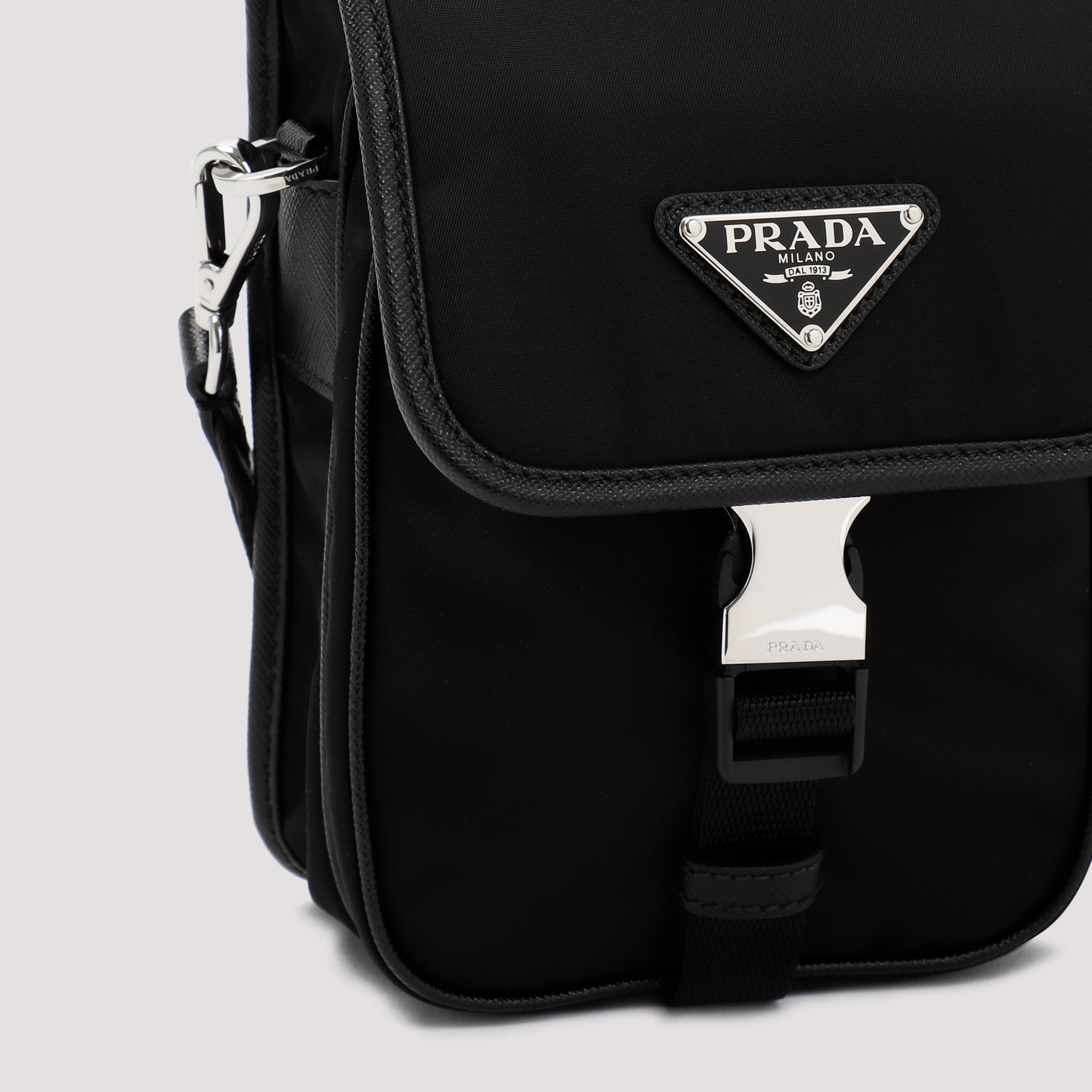 Prada Logo Clamshell Crossbody Bag In Black