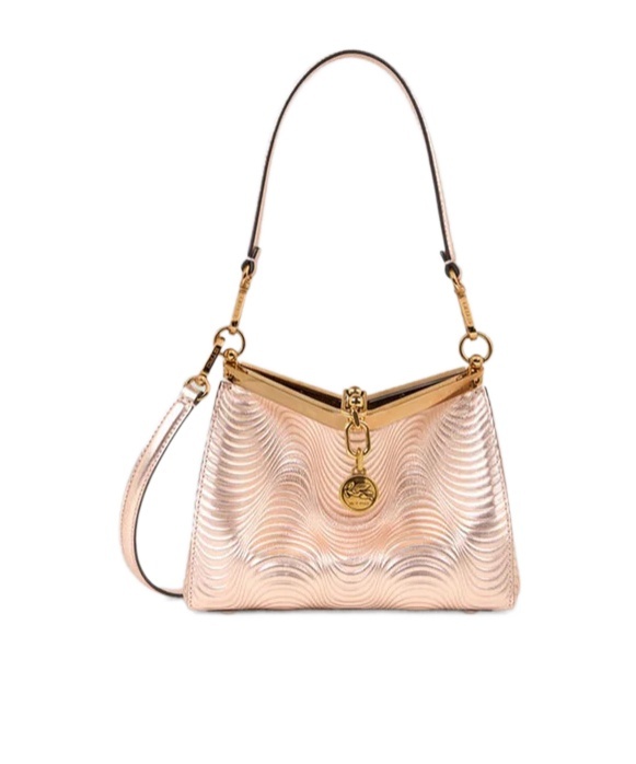 Etro Small Vela Metallic Leather Shoulder Bag In Pink