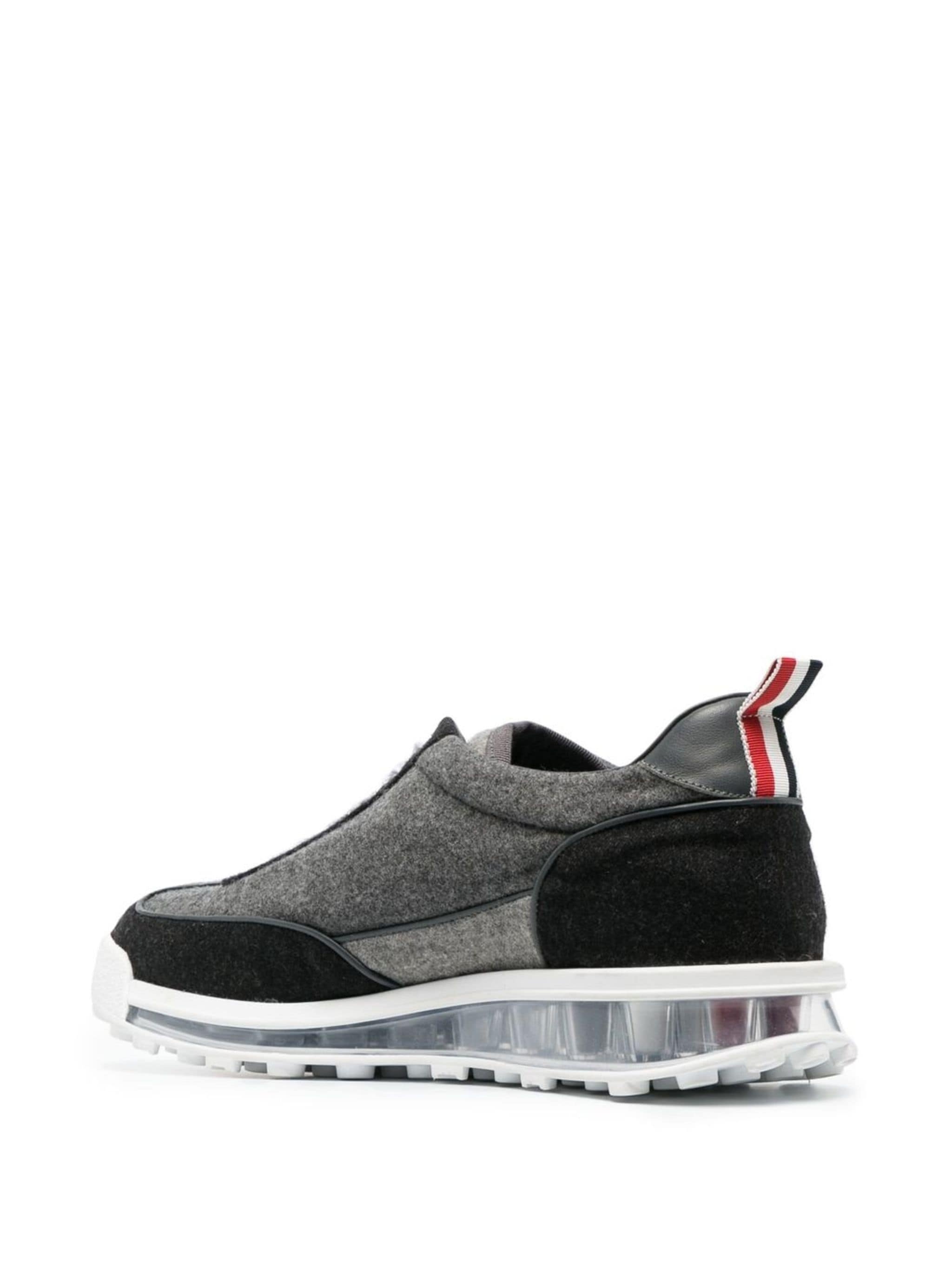 Thom Browne Flannel Sneakers With Iconic Tricolor Detail In Black