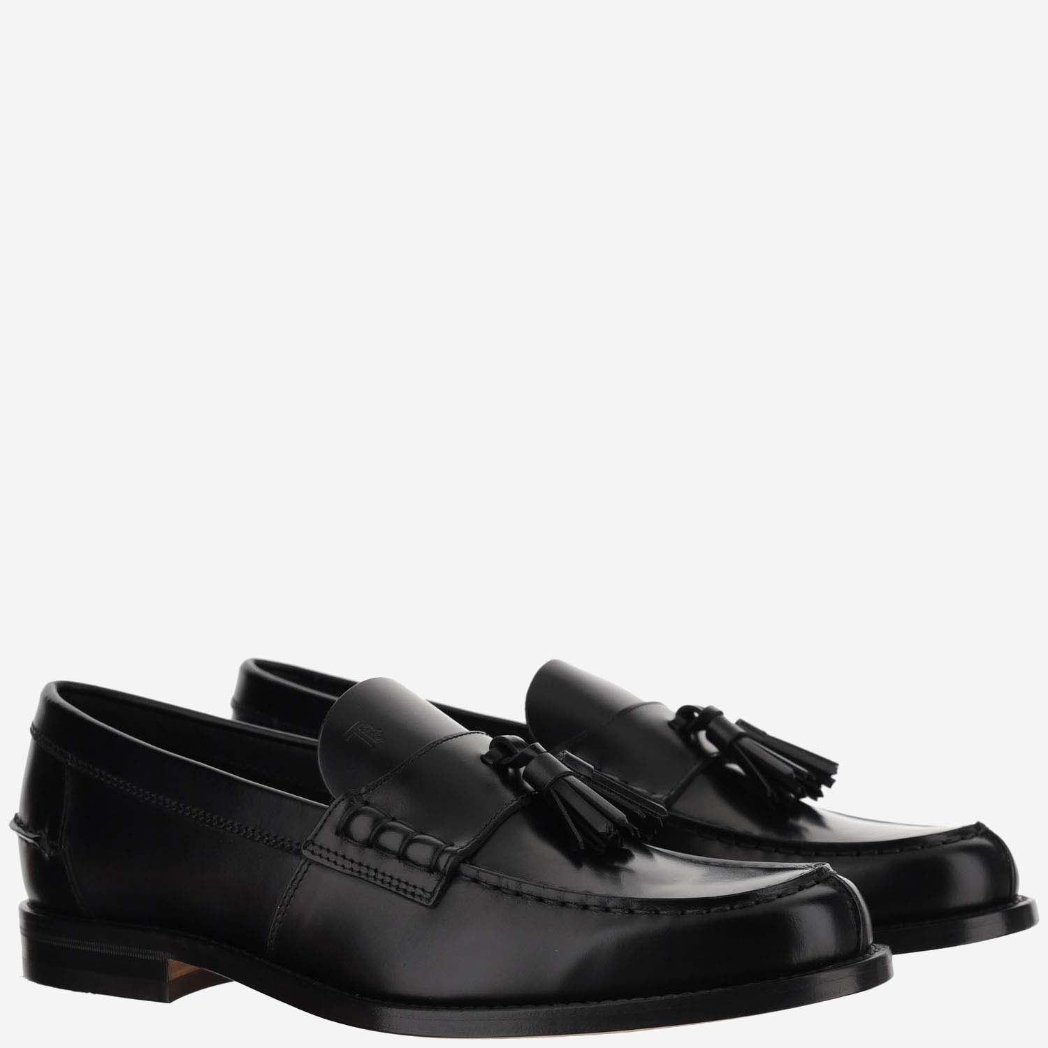 Tod's Nappa Leather Loafers With Decorative Tassel Design In Black