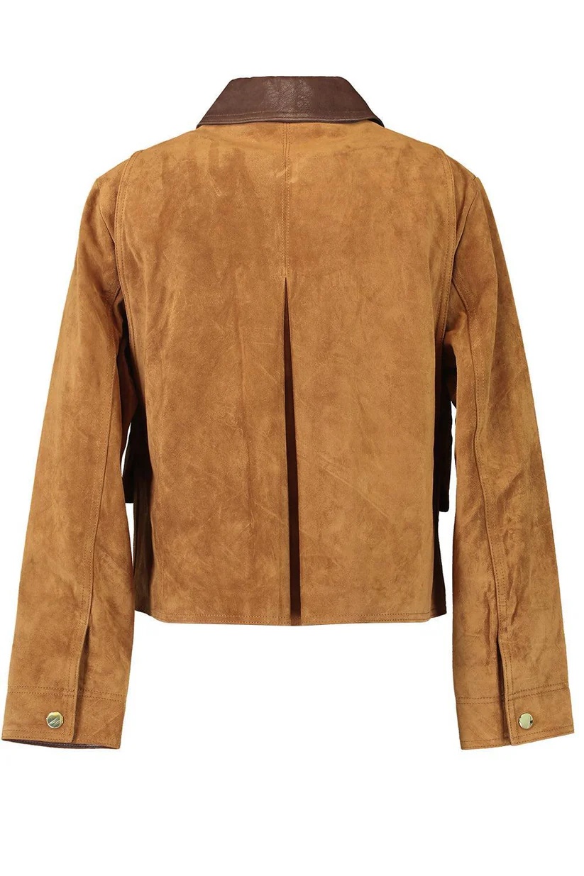 Veronica Beard Walters Leather Cropped Barn Jacket Whisky In Blue