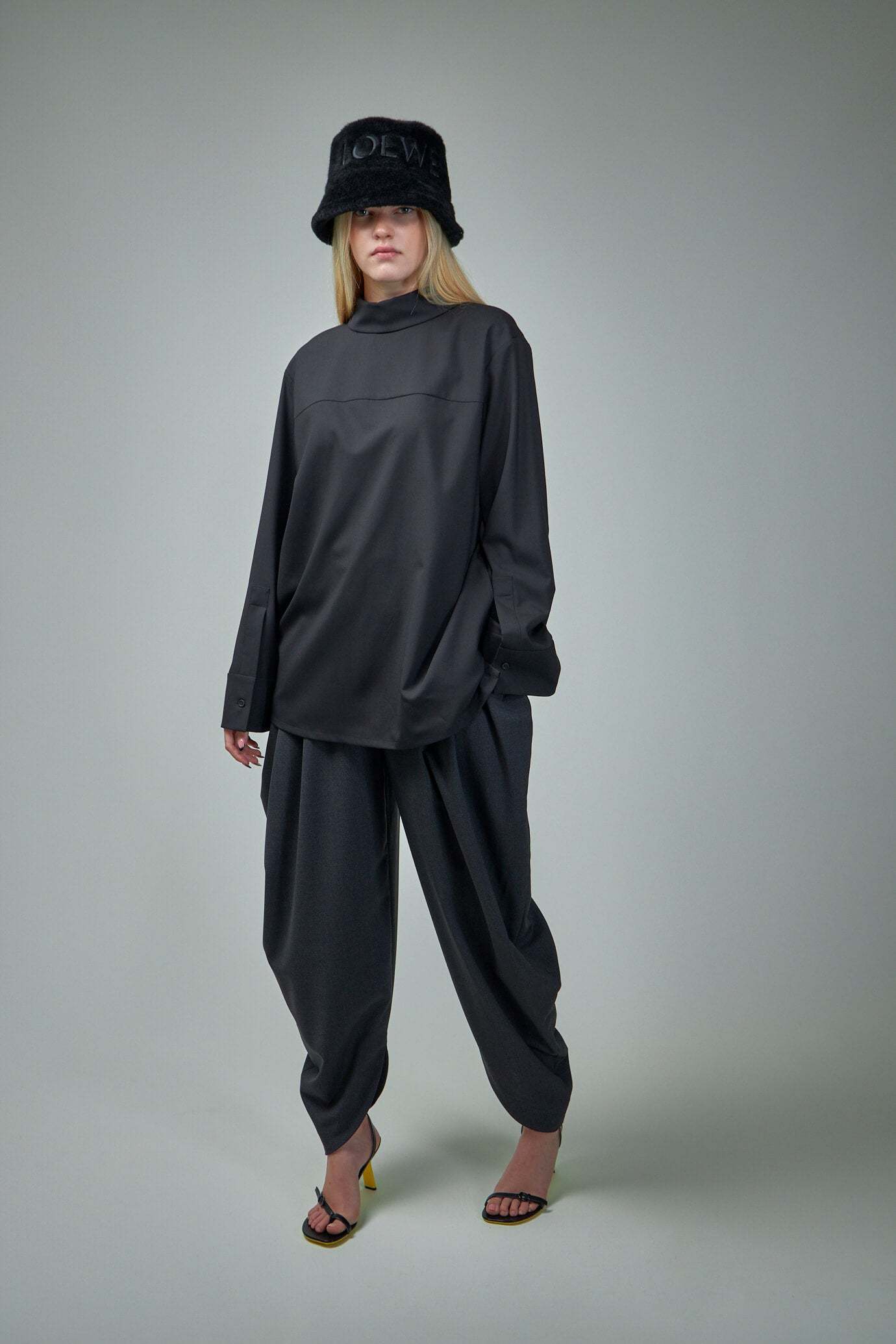 Loewe Mock-neck Wool Top In Black