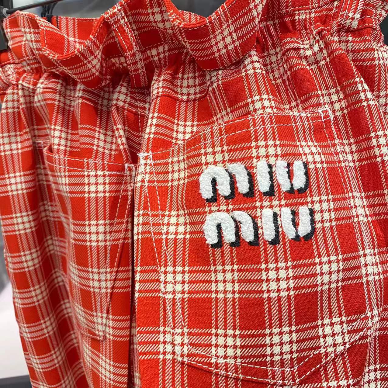 Miu Miu Paperbag-waist Checked Shorts In Pink