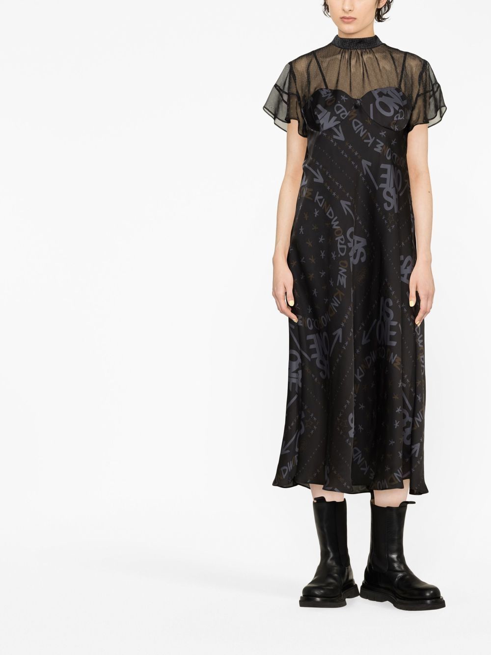 Sacai X Eric Haze Logo Print Dress In Black