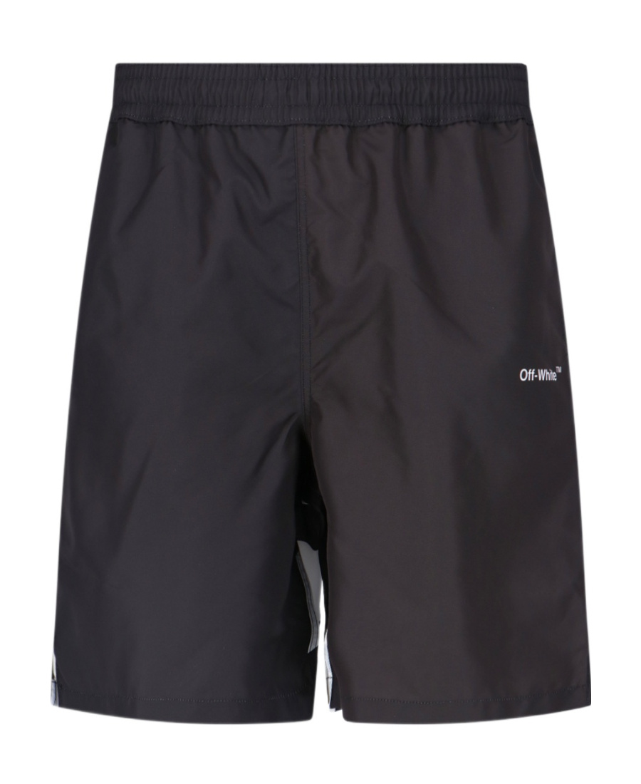 Off-white Diagonal Logo Surfer Swim Shorts In Black