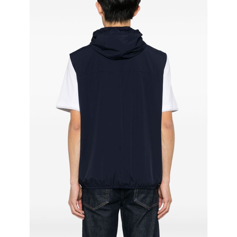 Brunello Cucinelli Blue Logo-embroidered Padded Gilet In Black