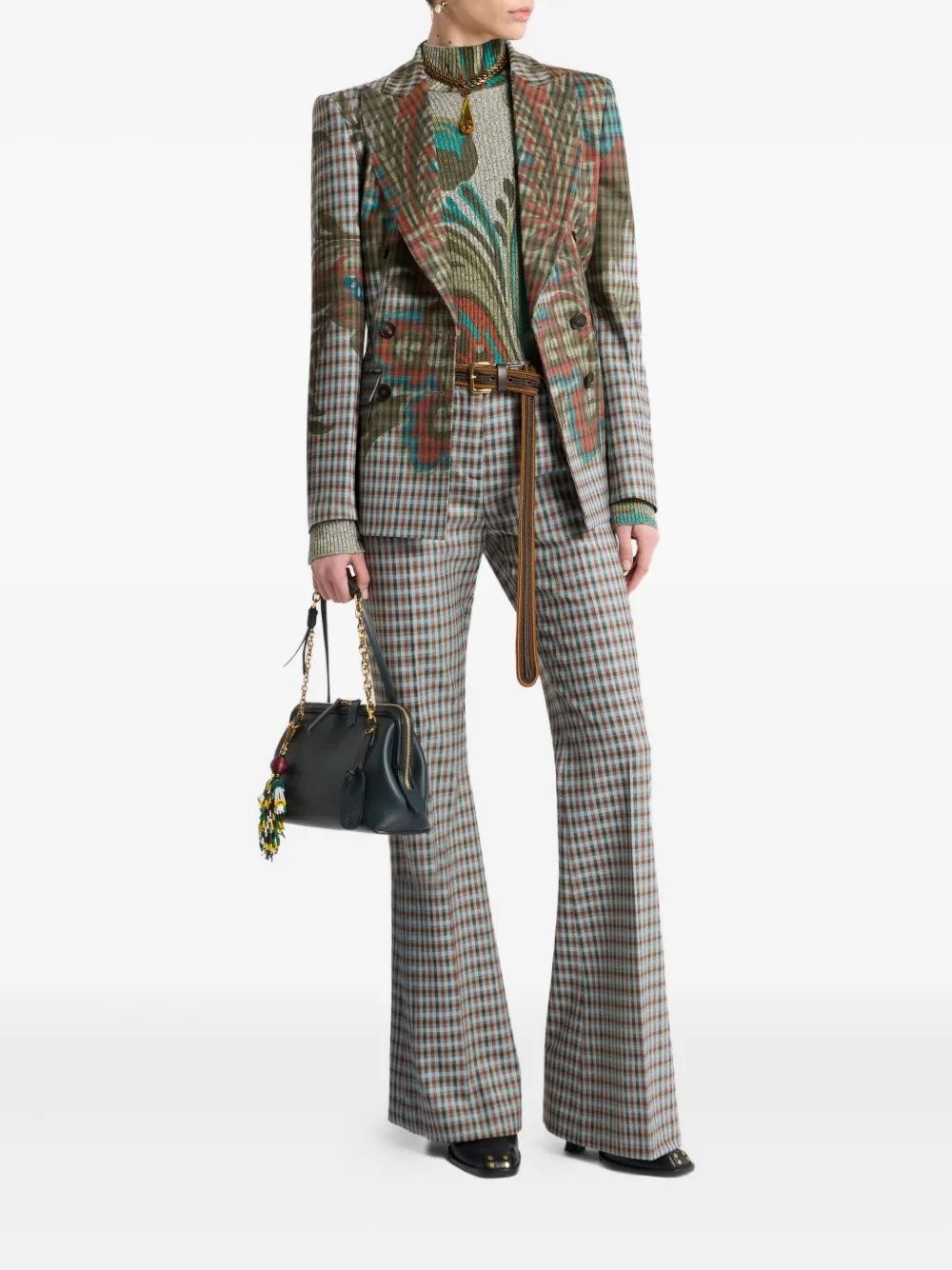 Etro Wool-blend Gingham Trousers In Gray