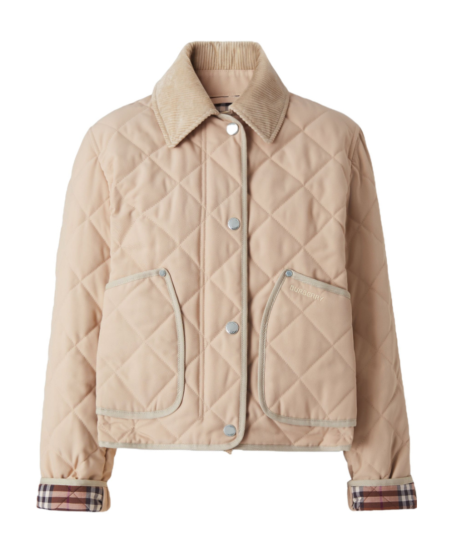 Burberry Diamond-quilted Cropped Jacket In Nude