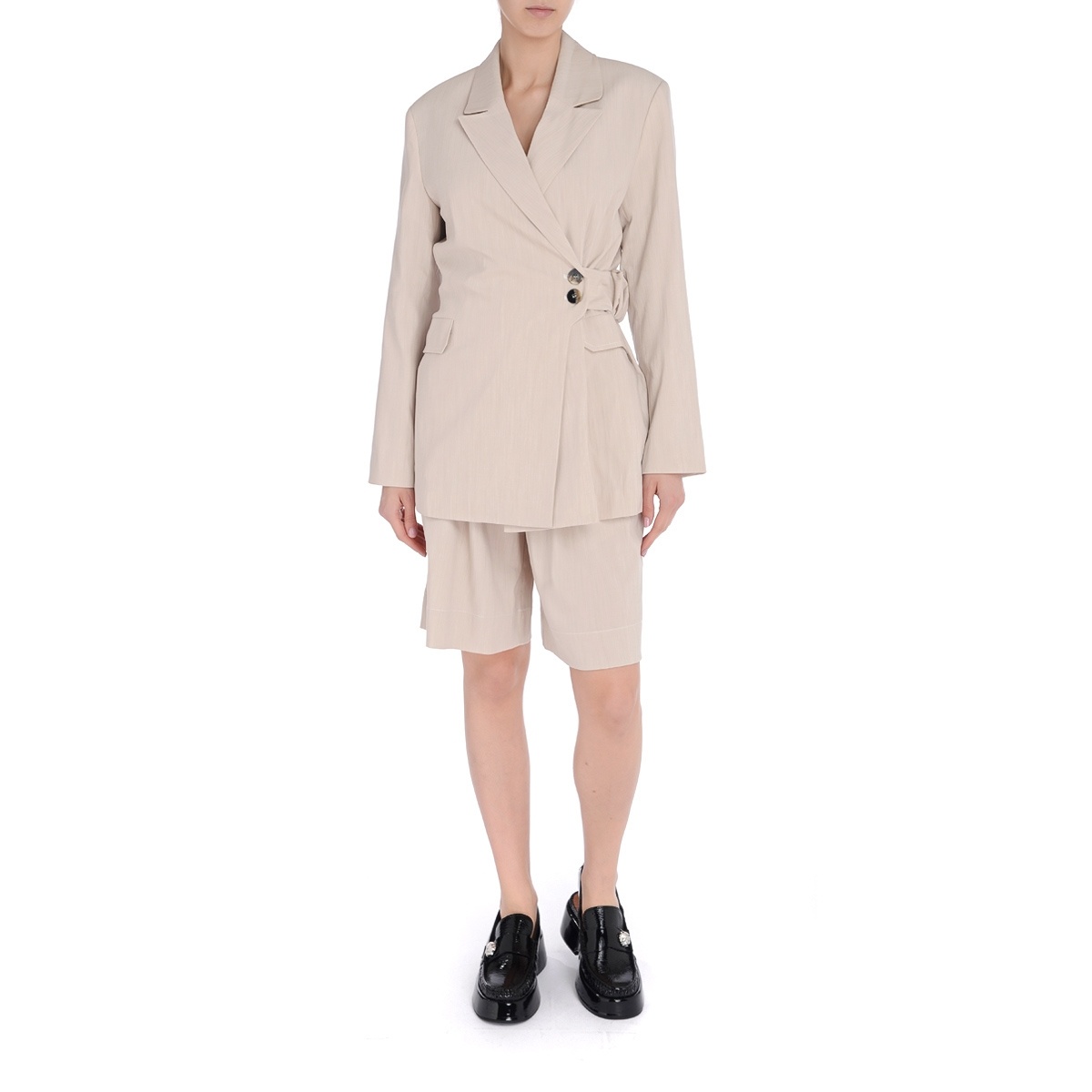 Ganni Belted Tailored Shorts In White