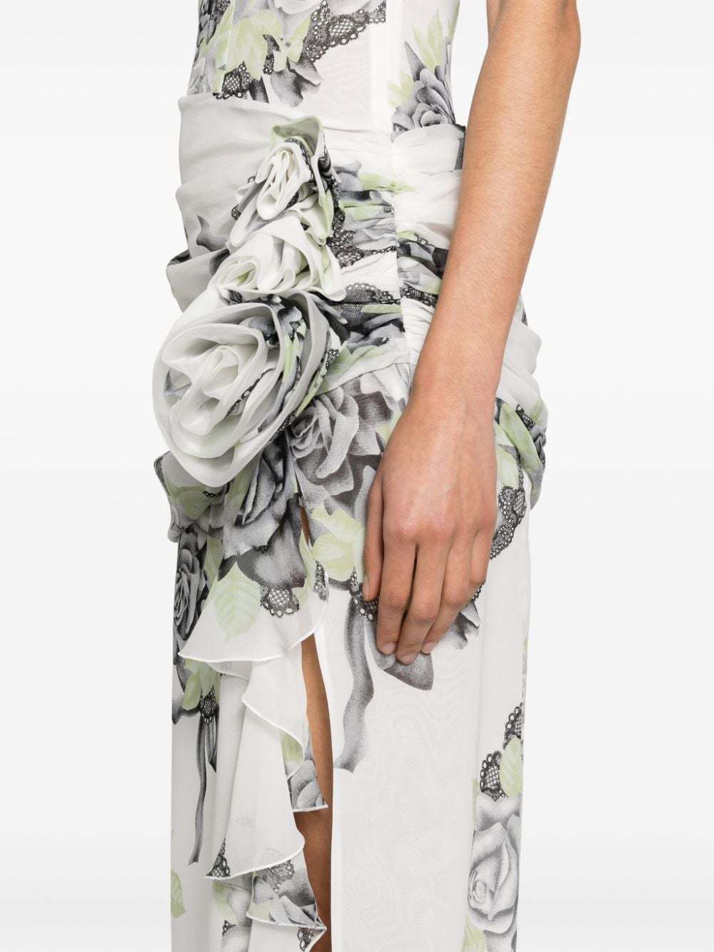Shop Alessandra Rich Rose-print Silk Gown In White
