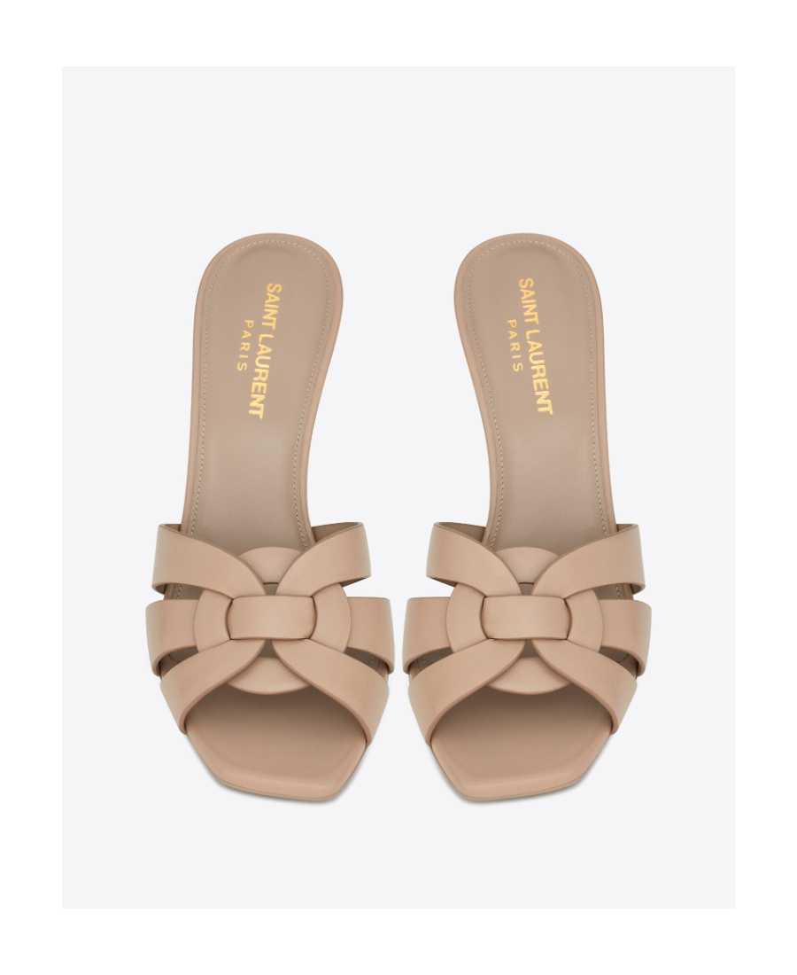 Saint Laurent Women's Dark Beige Tribute Leather Sandals For Fw23 In Nude