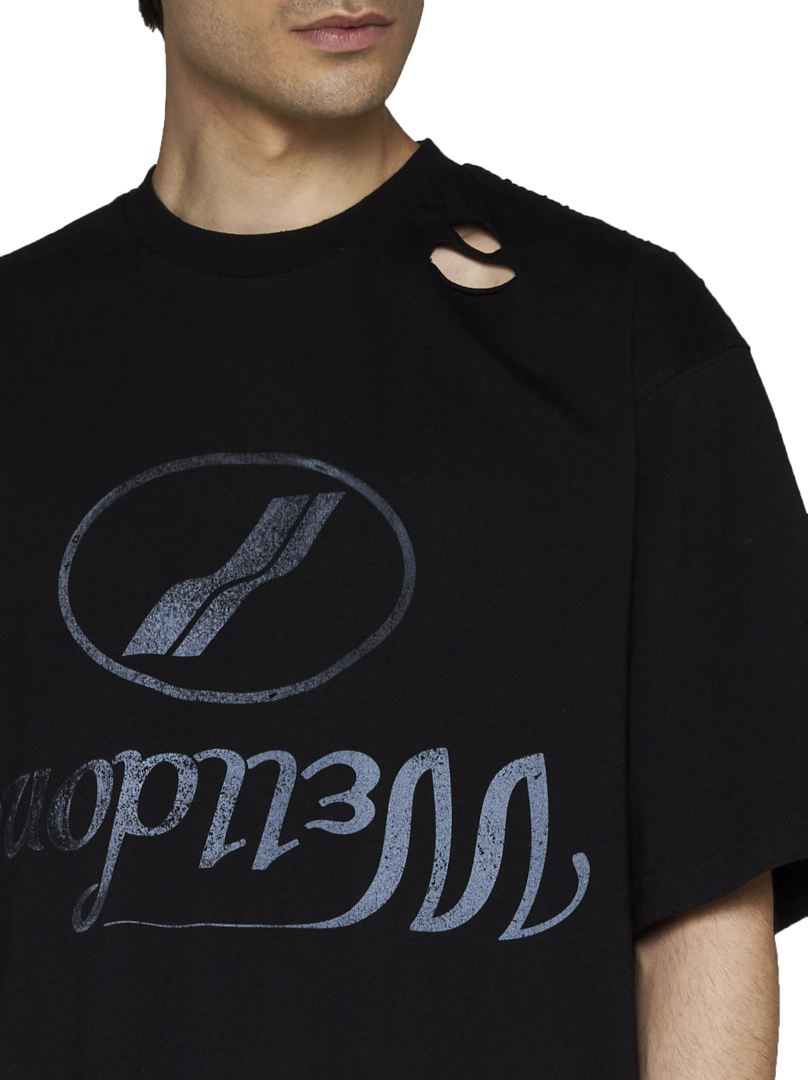We11 Done Destroyed Reverse Logo Cotton T-shirt In Black